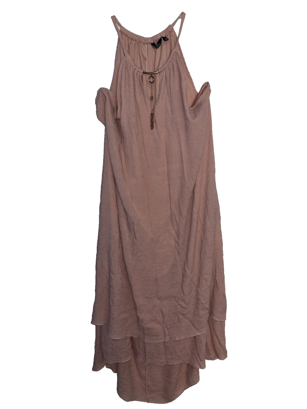 Mlle Brielle Blush Pink High Low Halter Dress Womens 3X Chiffon Gold Hardware